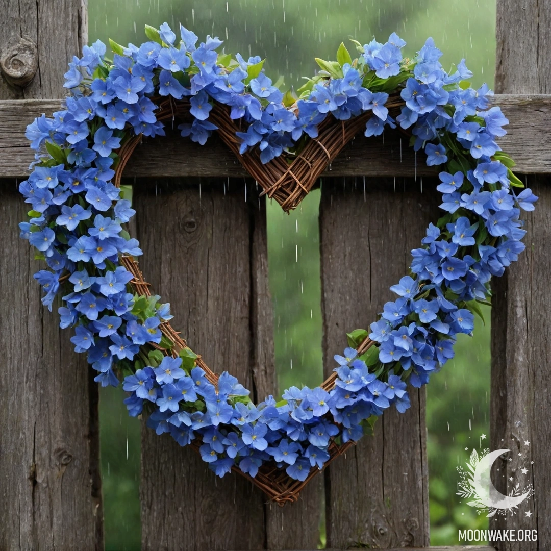 Старый каменный бордюр с маленькими белыми и розовыми цветами, растущими под дождем.