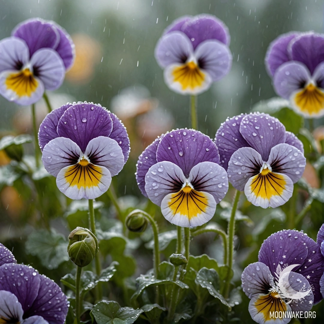 Крупный план яркого синего дельфиниума, сверкающего каплями дождя на солнечном свете.