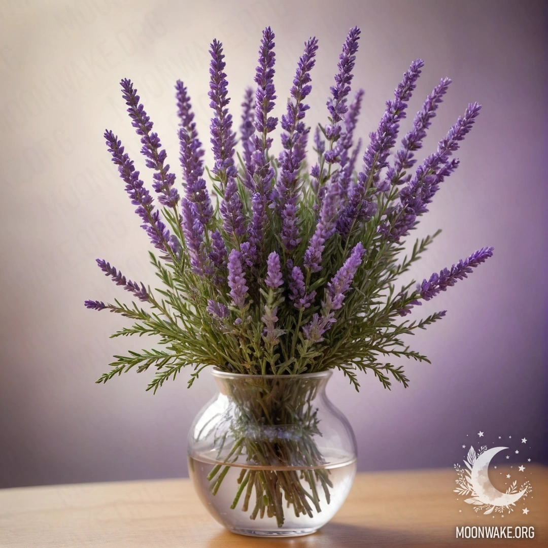 Ваза, наполненная красивым вереском лавандового цвета, окруженная туманом.