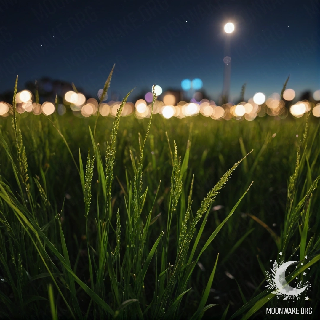 Крупный план травы на поле с размытым ночным небом.