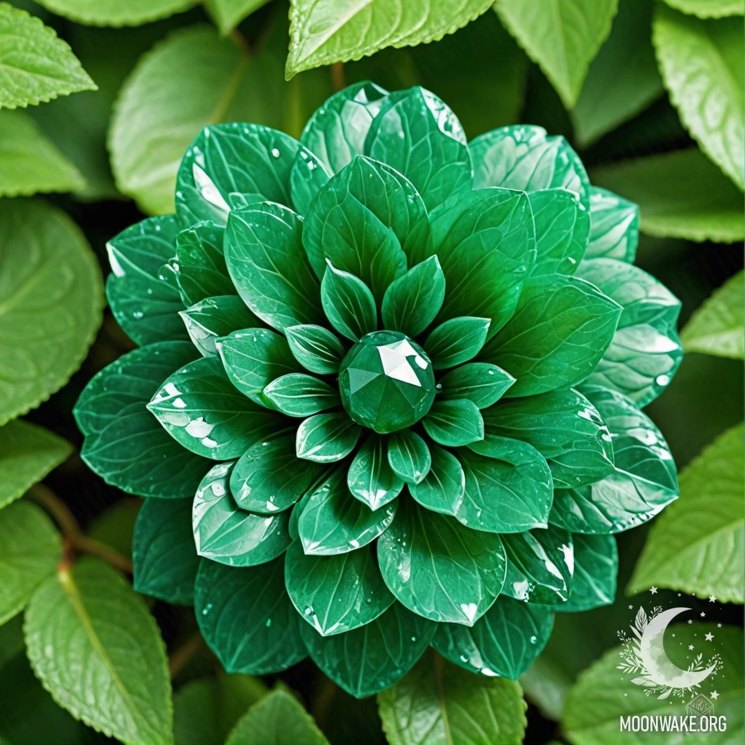 Потрясающий цветок, полностью сделанный из изумруда, с изумрудными лепестками, стеблем и листьями.