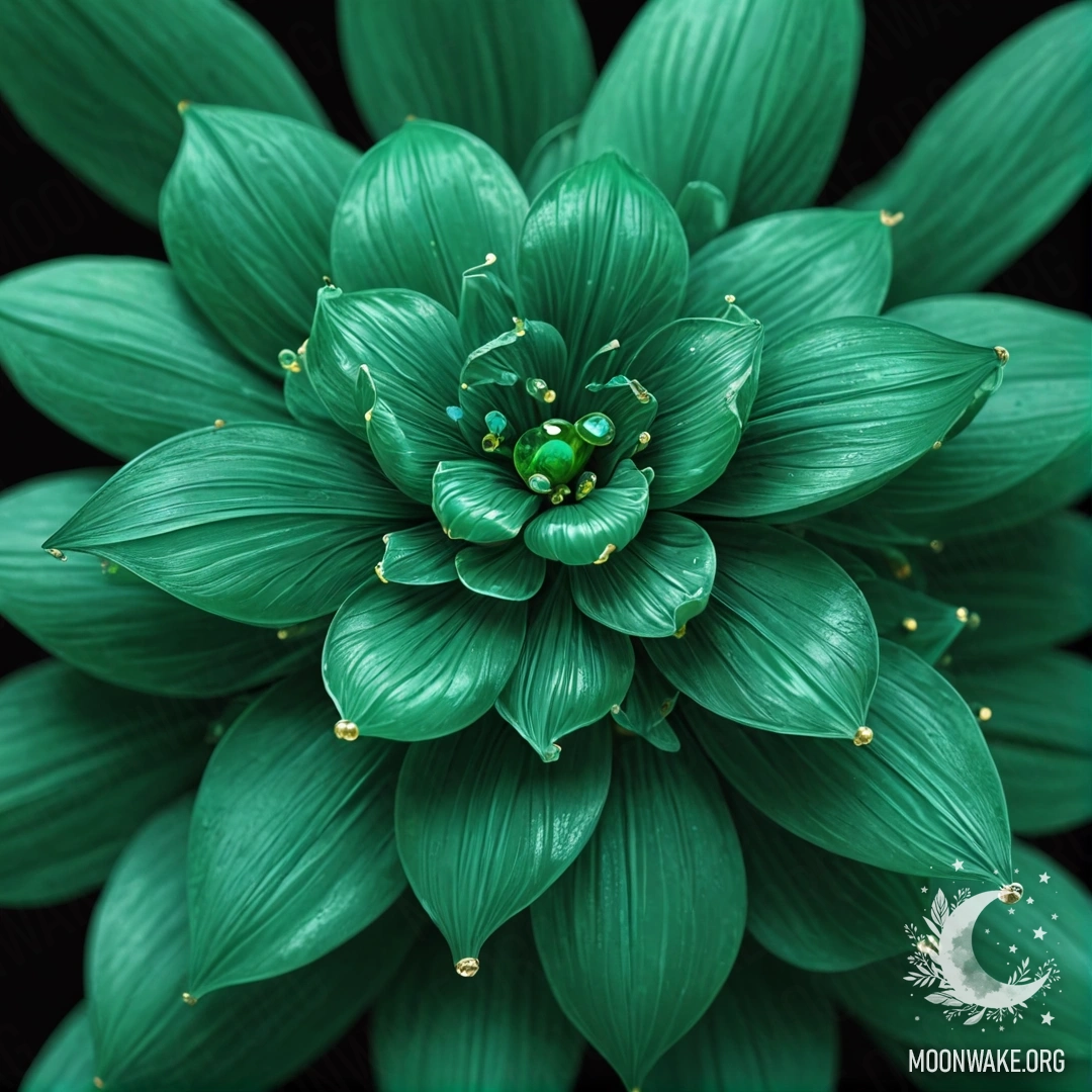 Нежный цветок, выполненный из изумруда, с тончайшими деталями.