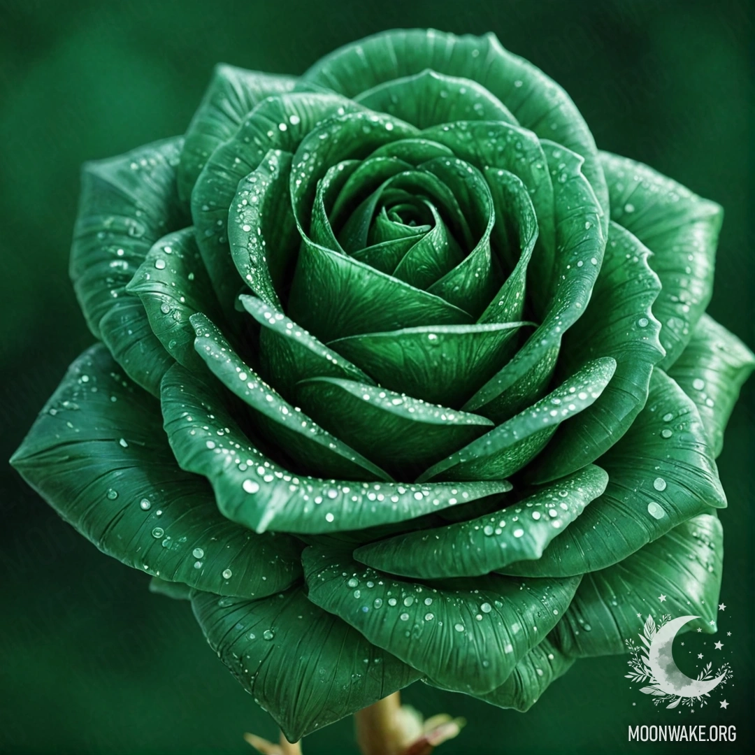Детализированное изображение розы, сделанной из изумруда.