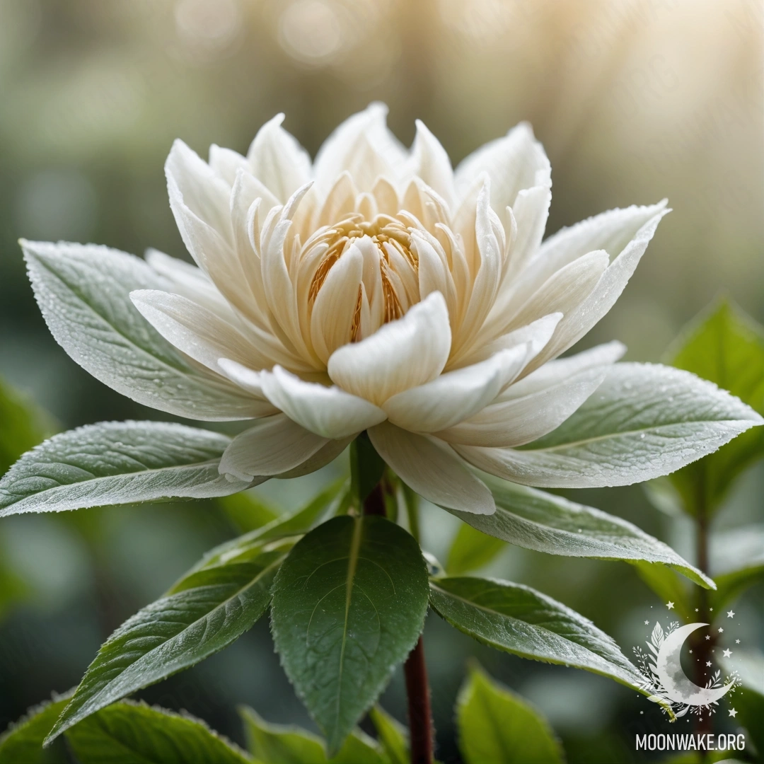 Нежный цветок, состоящий полностью из тумана, с лепестками и листьями, сформированными из дыма.