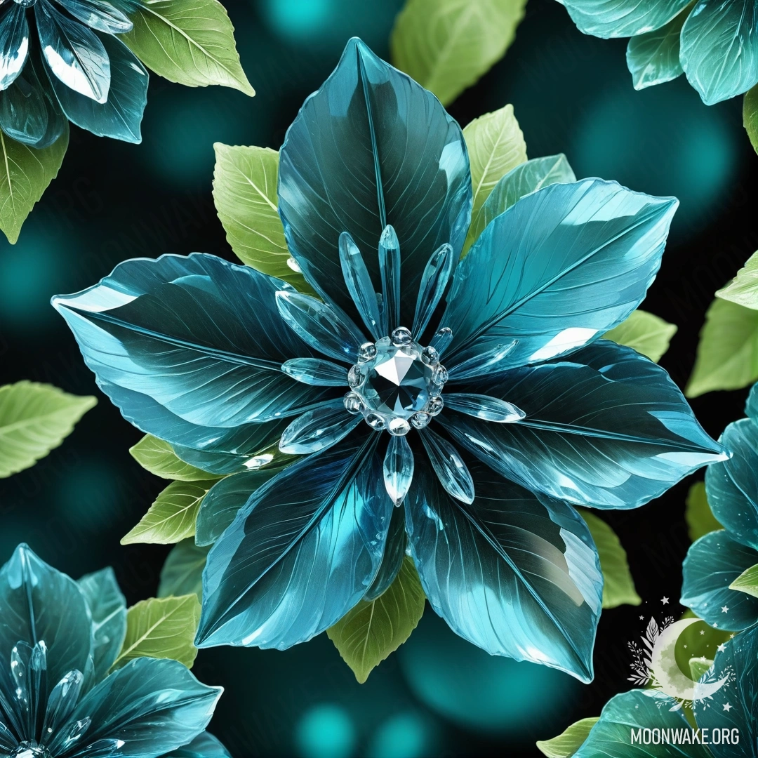 Завораживающий хрустальный цветок с кристаллическими лепестками,Stem и листьями.