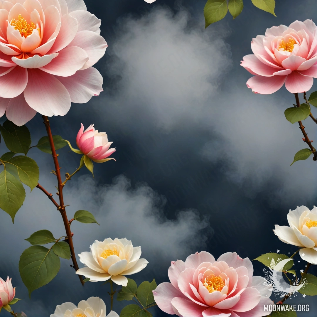 Нежная роза, созданная полностью из тумана, с туманными лепестками и листьями.