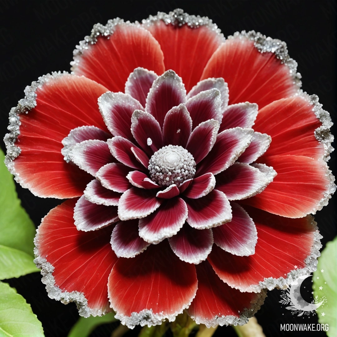 Цветок, полностью выполненный из геоды, с лепестками, стеблем и листьями, созданными из сверкающих кристаллов.