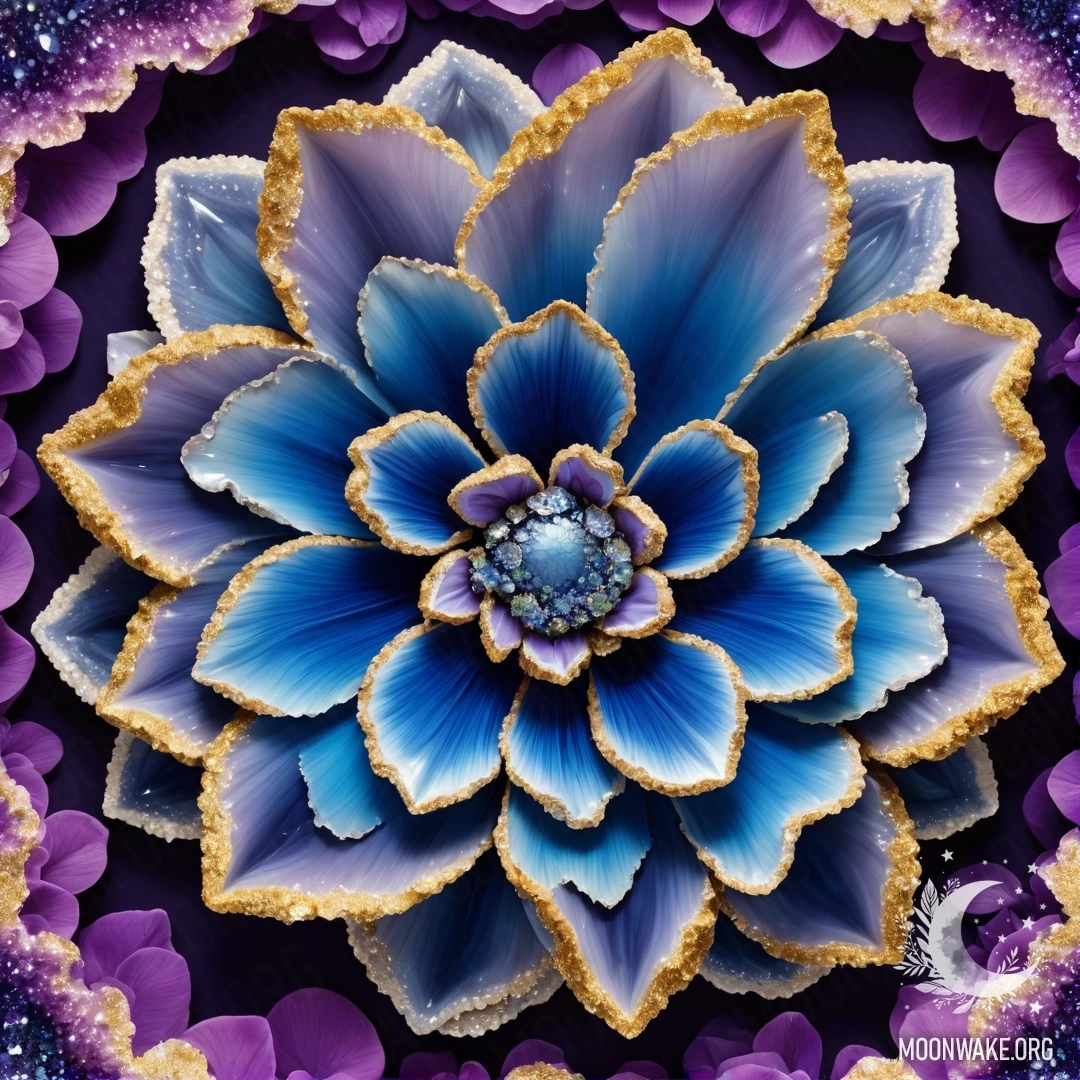 Цветок, созданный из геоды с лепестками, выполненными из геоды.