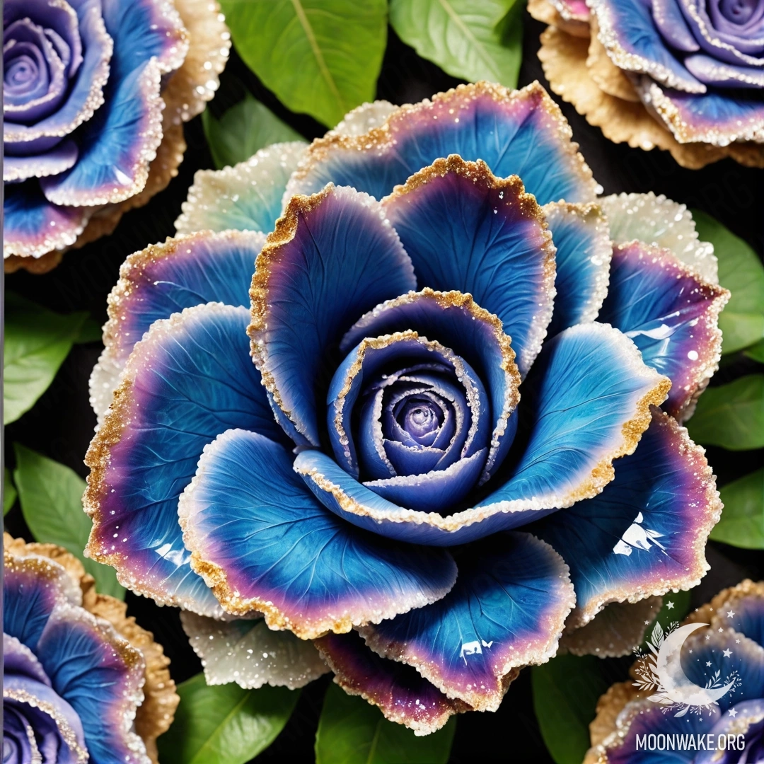 Красивая роза, полностью выполненная из геоды, с геодными лепестками, стеблем и листьями.