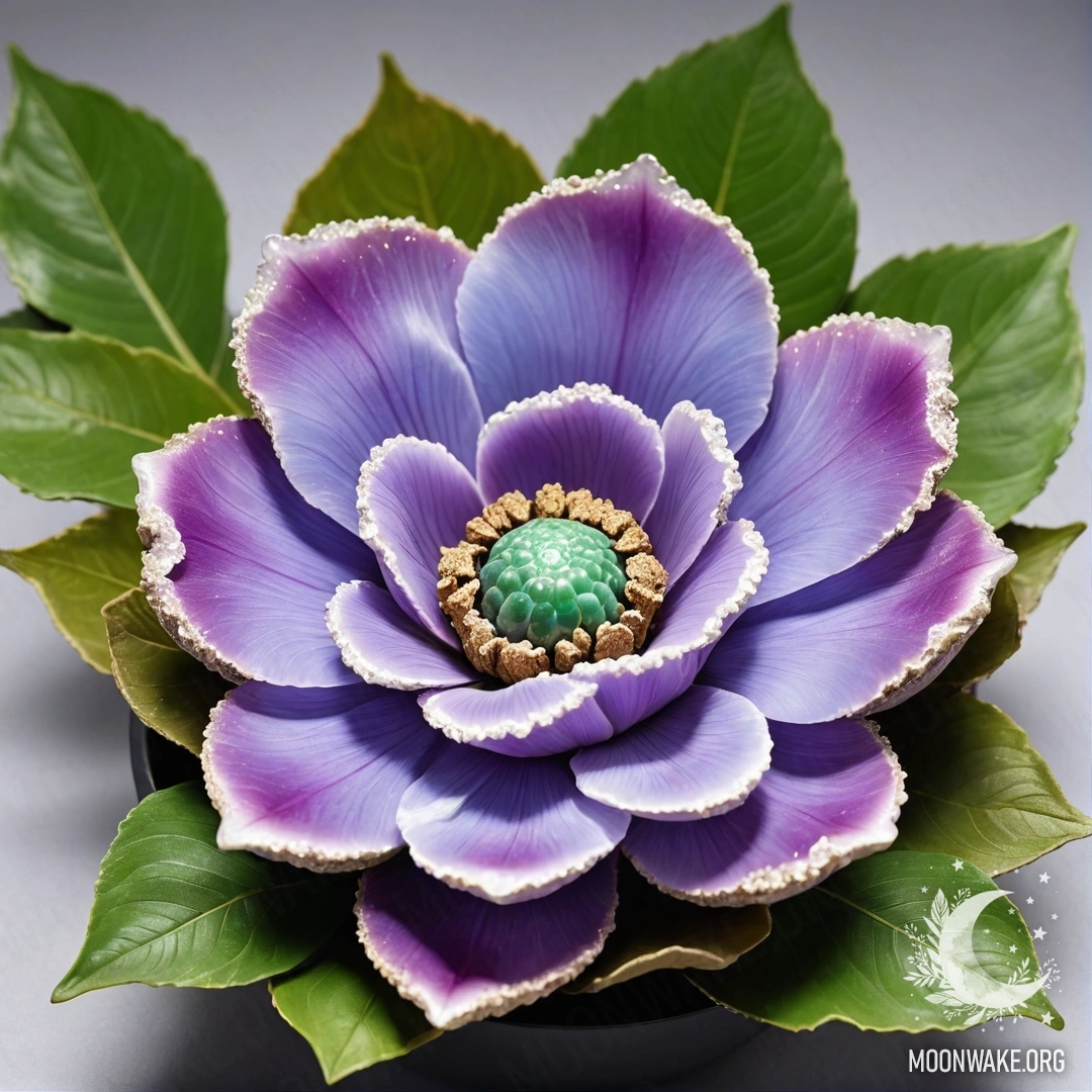 Роза, полностью состоящая из геоды с геодными лепестками, стеблем и листьями.