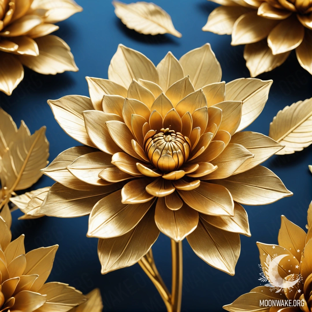 Великолепный цветок, полностью выполненный из золота, с золотыми лепестками и стеблем.