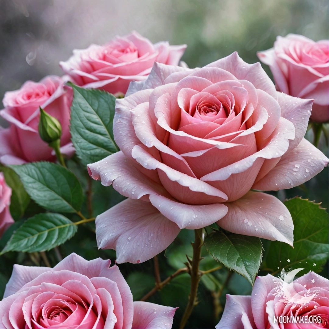 Фантастическая роза из тумана с нежными лепестками, стеблем и листьями, все эфемерные и утонченные.