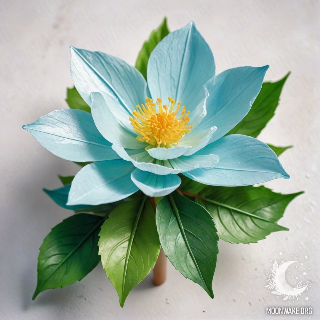 Яркий пластиковый цветок, полностью выполненный из пластика, с разноцветными лепестками, зеленым стеблем и пластиковыми листьями.