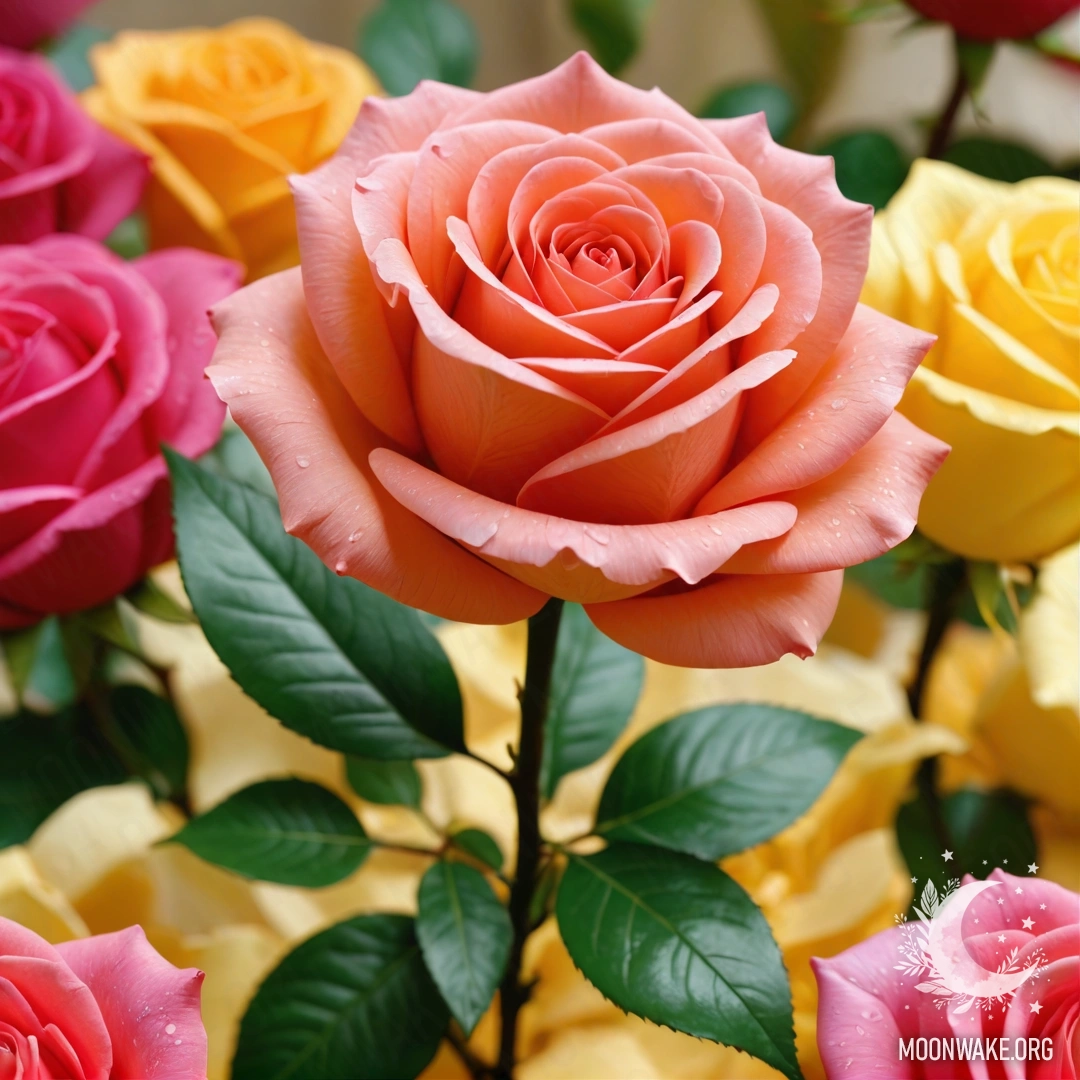 Крупный план пластиковой розы с яркими лепестками и пластиковым стеблем.