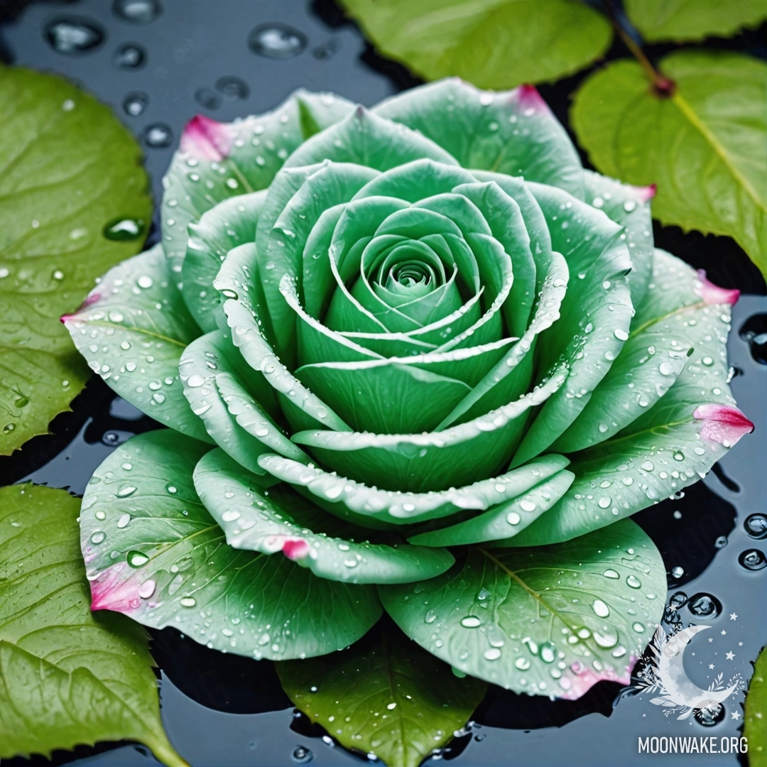 Красивая роза, созданная полностью из воды, с лепестками, стеблем и листьями, выполненными в виде водяного искусства.