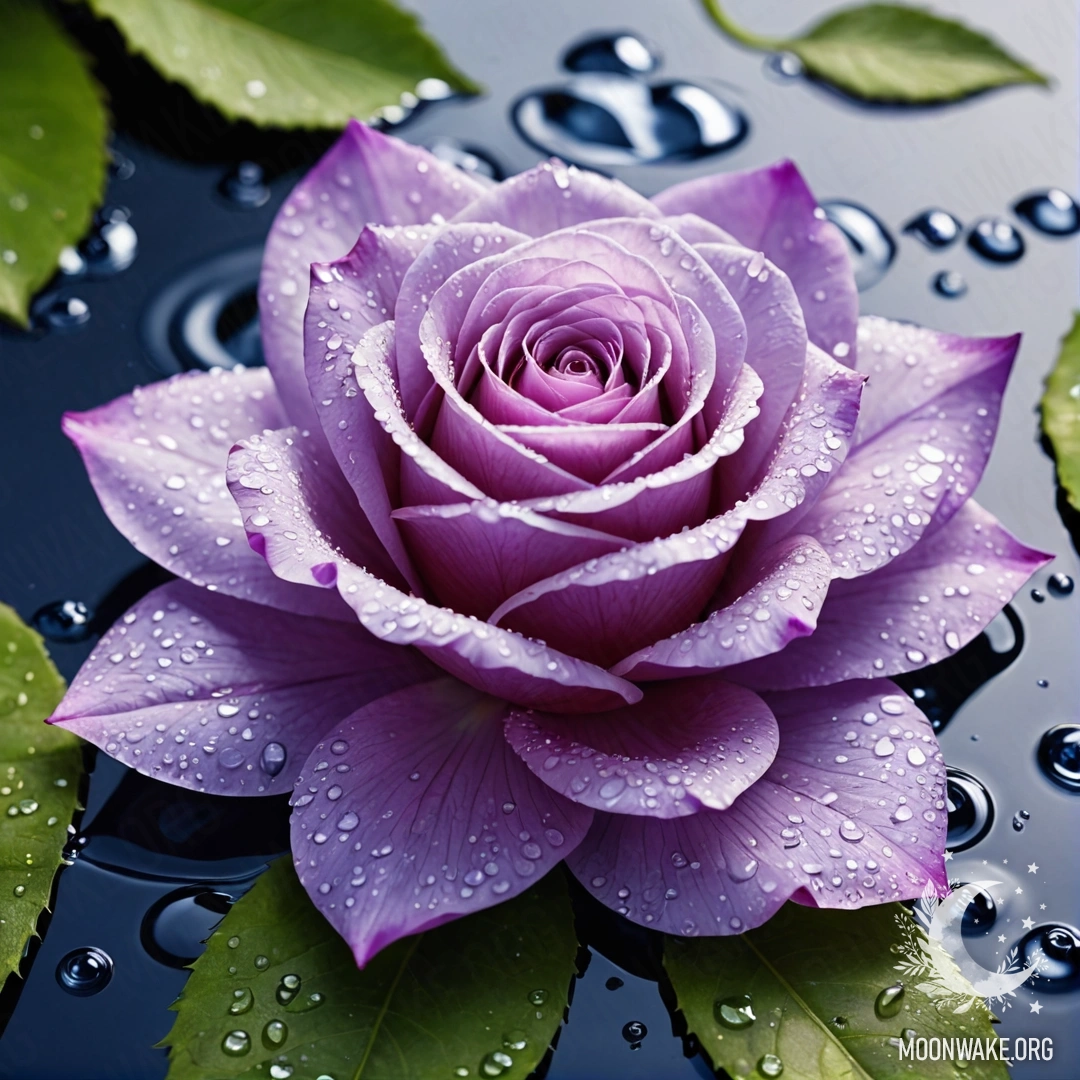 Роза, созданная полностью из воды, с лепестками, стеблем и листьями, выполненными из течащей воды.