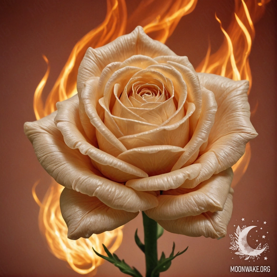 Роза, сформированная из ярких пламён, напоминающая огненный цветок.