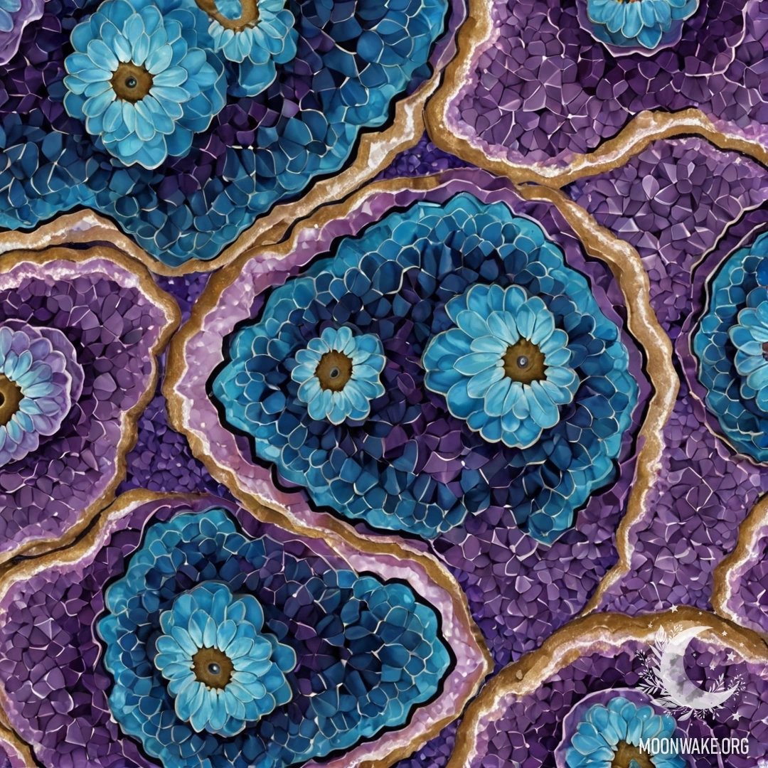 Красивый цветок, выполненный из сверкающих геодовых кристаллов, с яркими цветами и сложными деталями.