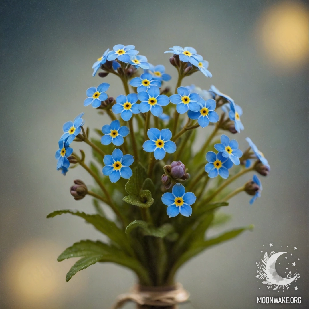 Букет жёлтых незабудок, окутанных ночным туманом.