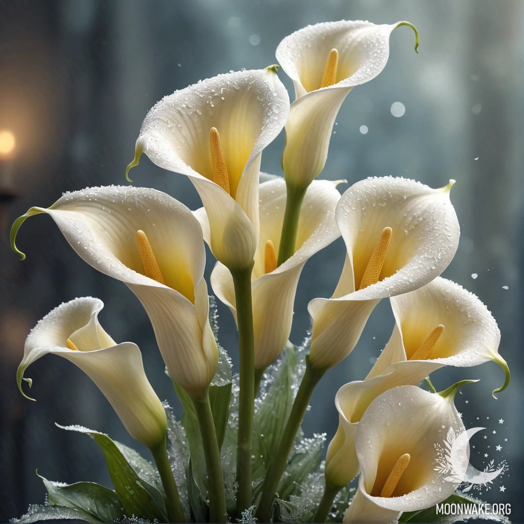 Нежный букет кремово-желтых лилий в морозе