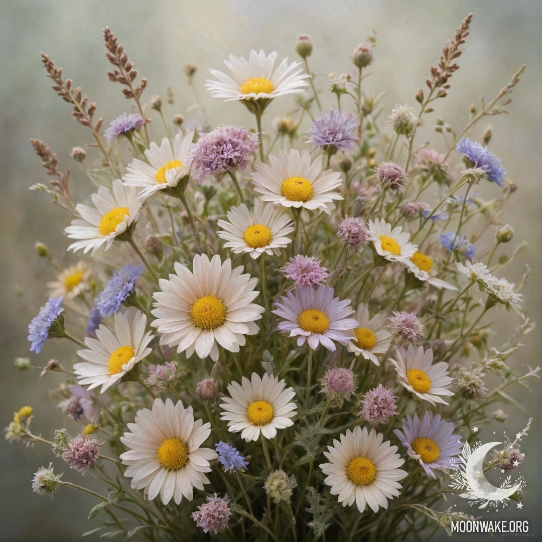 Нежный букет диких цветов оттенков кофе, украшенный инеем.