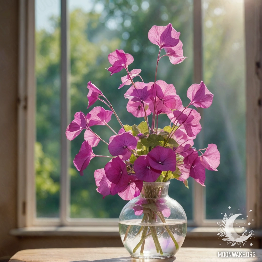 Спокойная фуксиевая гвоздика, окруженная туманом в ночное время, украшенная стразами.