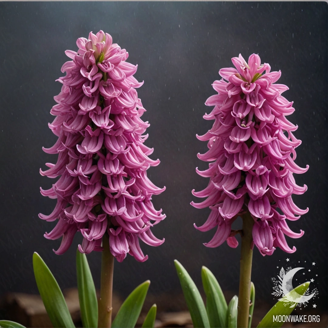 Красивая фуксиевая гиацинт, окруженная туманом ночью.