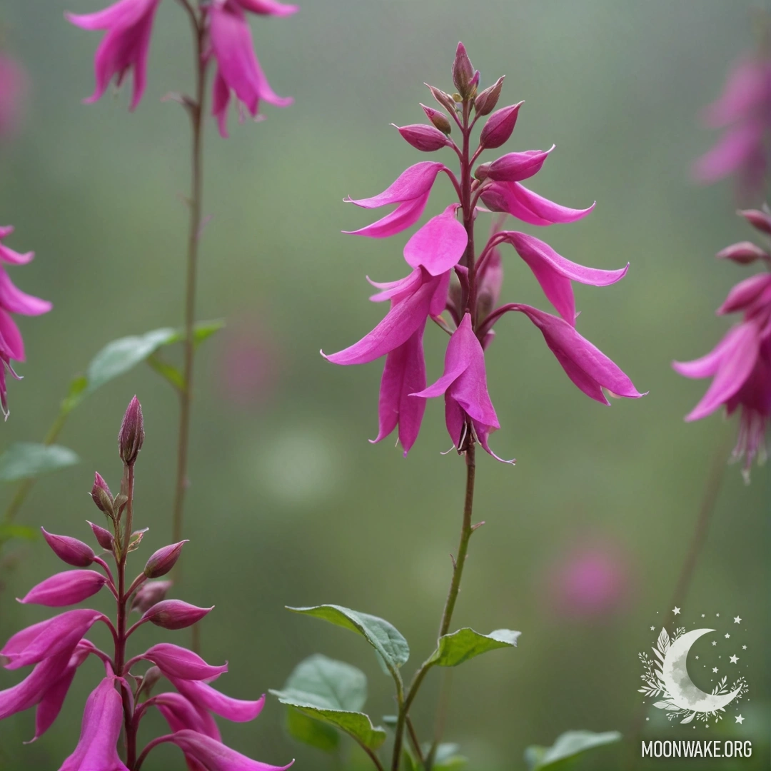 Яркие фуксиевые дикие цветы, окруженные нежным туманом