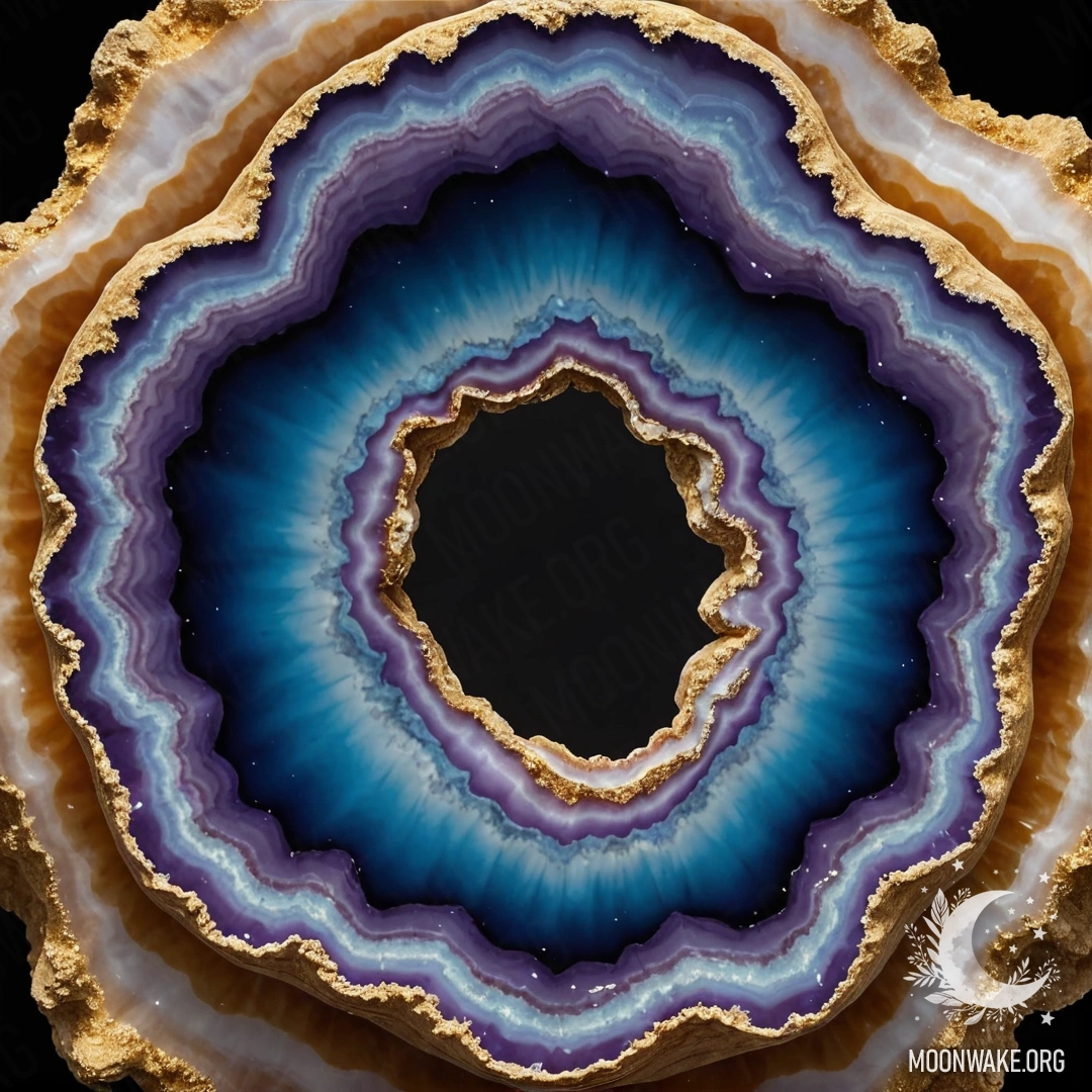 Поразительный геод, раскрывающий сложные узоры и цвета внутри.