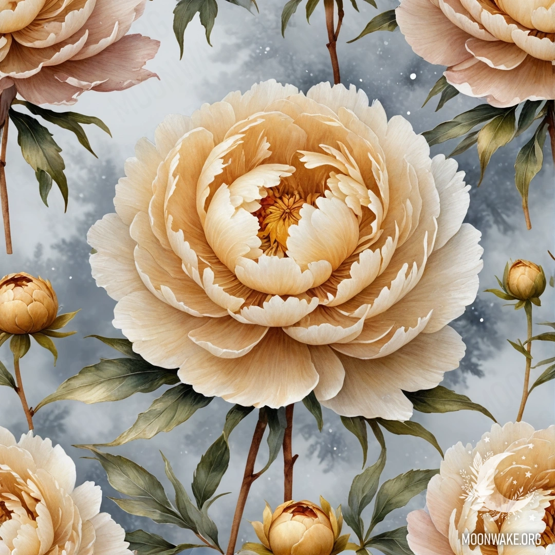 Нежное сочетание золотых лилий, появляющихся из тумана, украшенное сверкающим блеском.