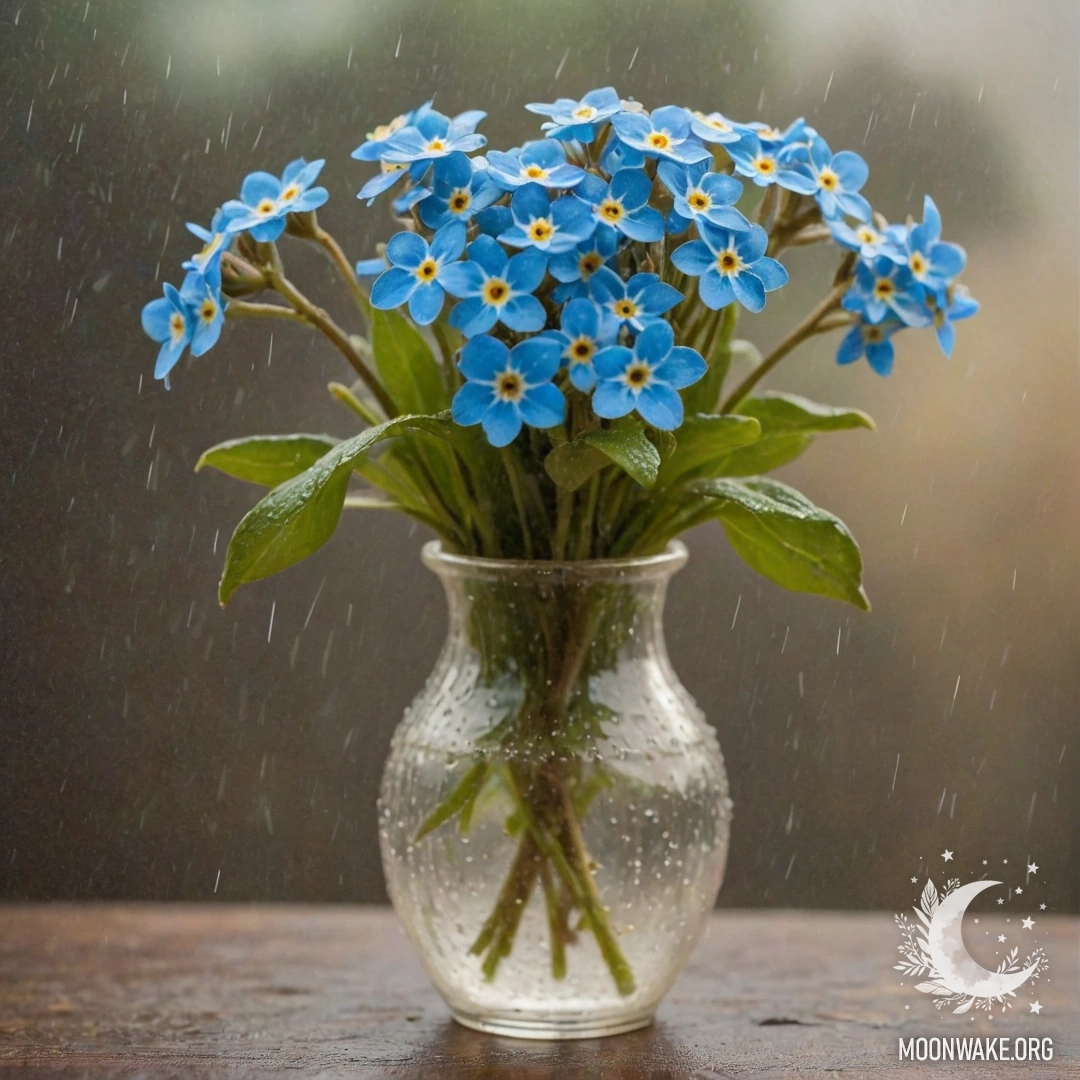 Ваза с золотыми невенками в туманном дожде.