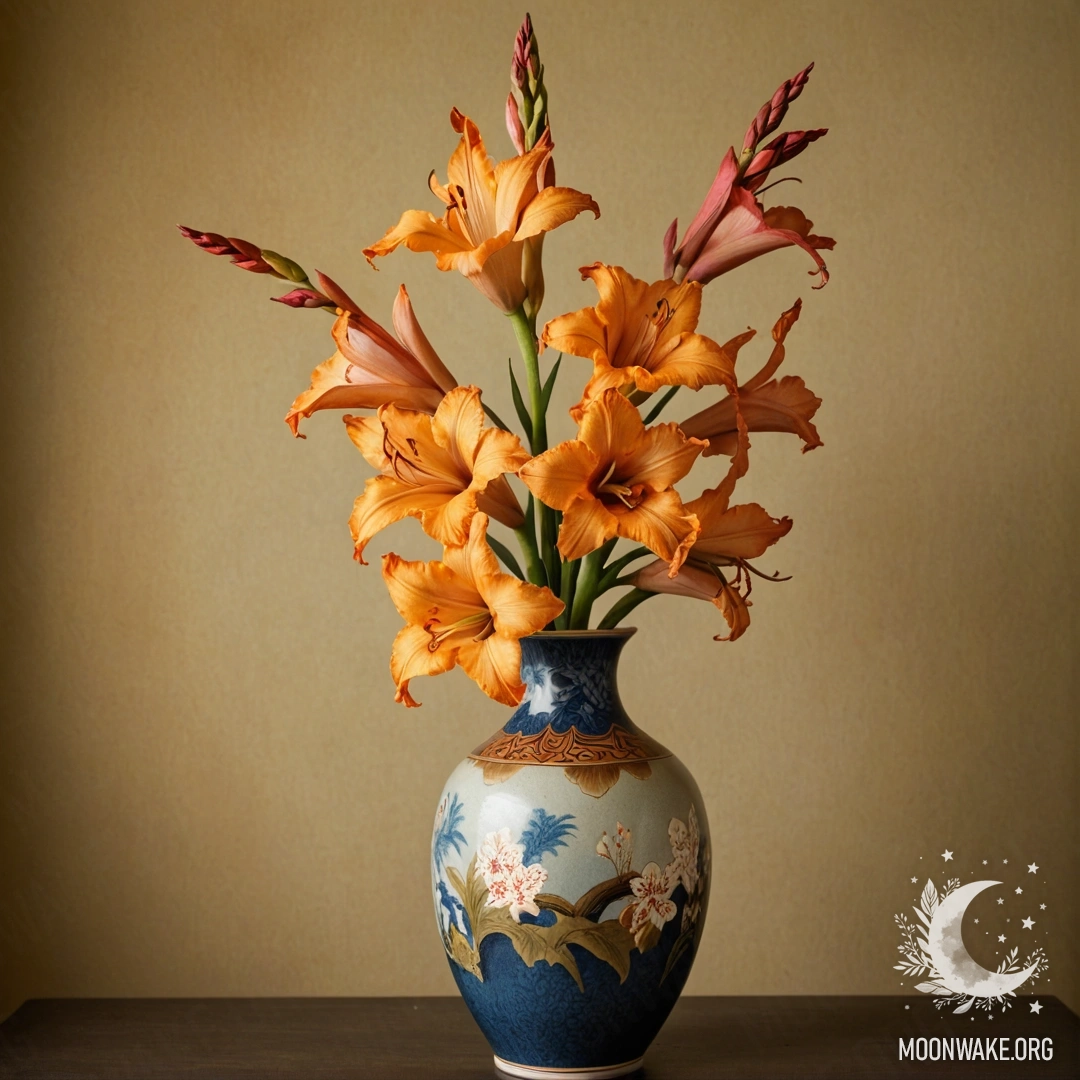 Золотой гладиолус, элегантно расположенный в вазе.