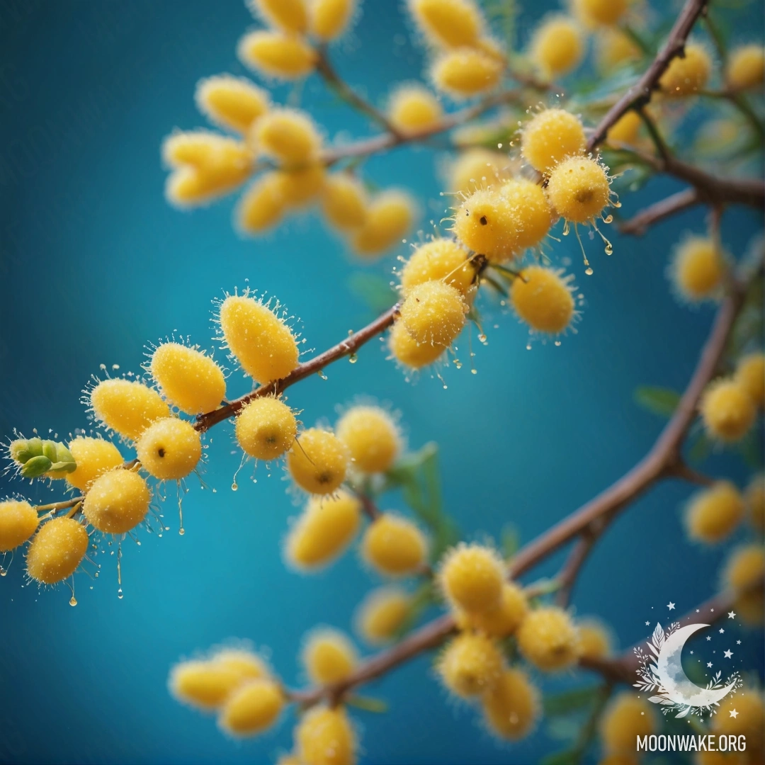 Золотой гиацинт, окружённый туманом и сверкающими стразами.
