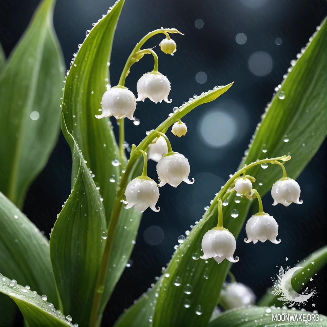 Акварельная картина, изображающая лилии в саду с каплями росы ночью.