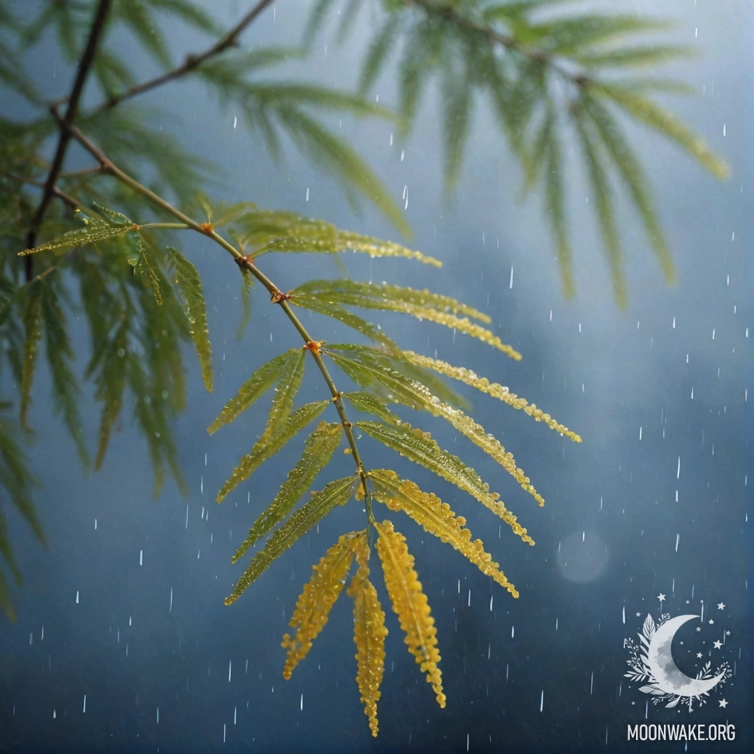 Золотистый гиацинт, окружённый туманом и дождём, вызывающий романтику.