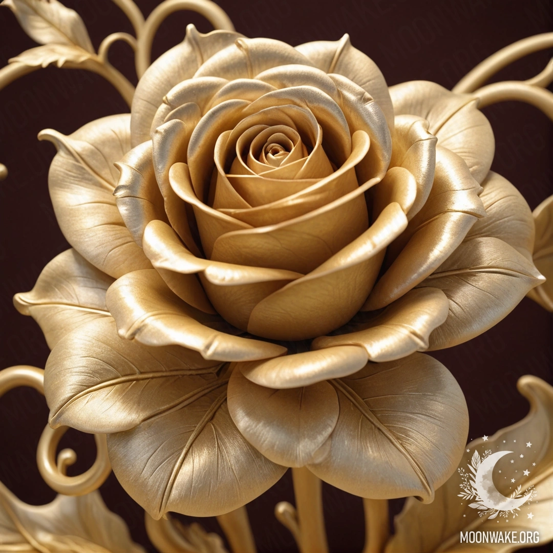 Удивительная роза, сделанная из сверкающего золота, показывающая тонкие детали.