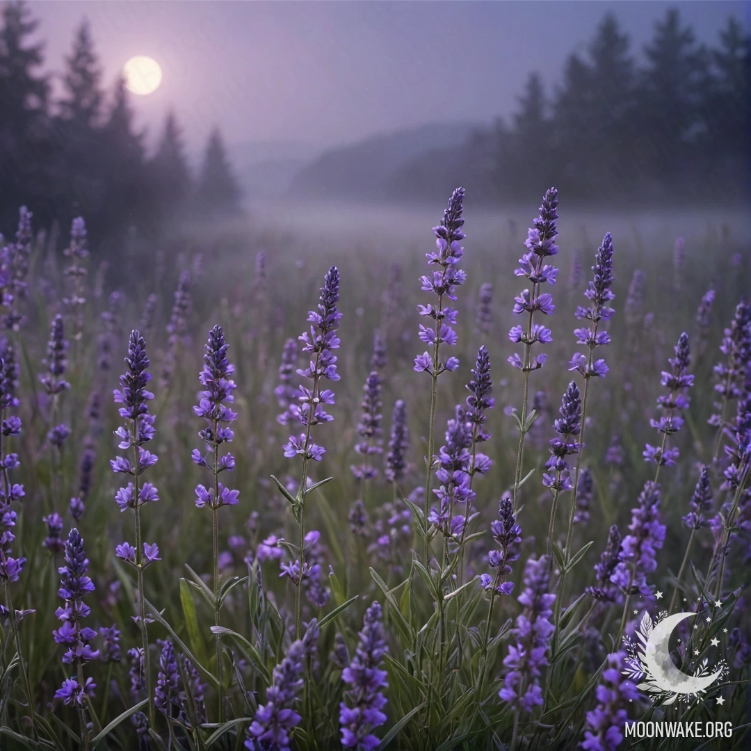 Нежное сочетание лавандовых незабудок на фоне ночного неба, украшенное мерцающими пайетками.