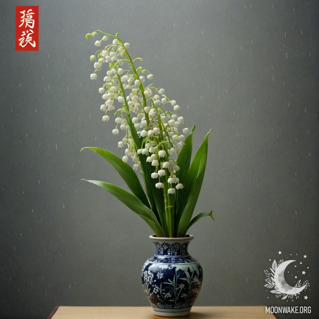 Нежная лилия в вазе зеленого цвета, окруженная туманом и дождем.