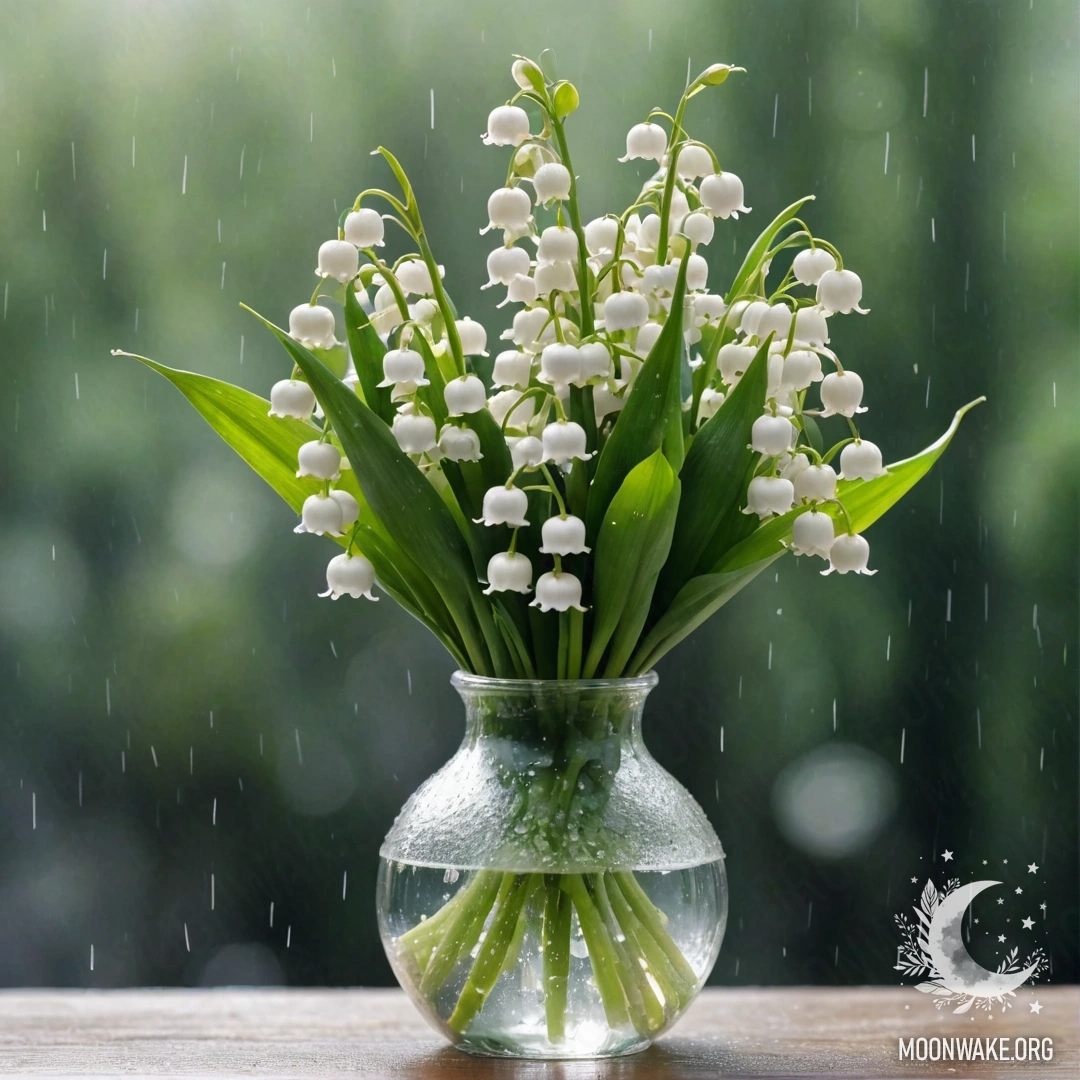 Ваза с красивыми лилиями в долине под дождем, освещенными солнечными лучами.