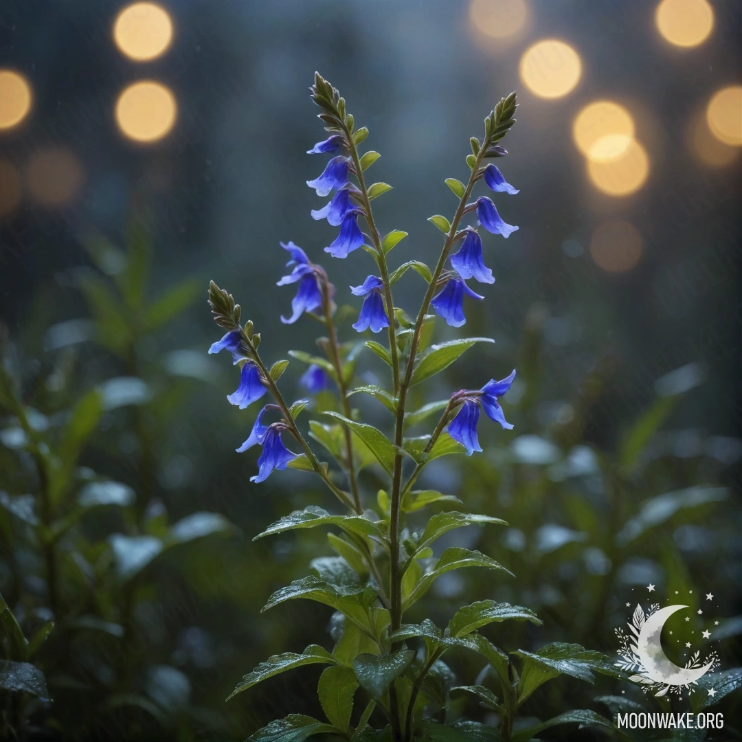 Красивые цветы лобелии, возникающие из туманного фона ночью.