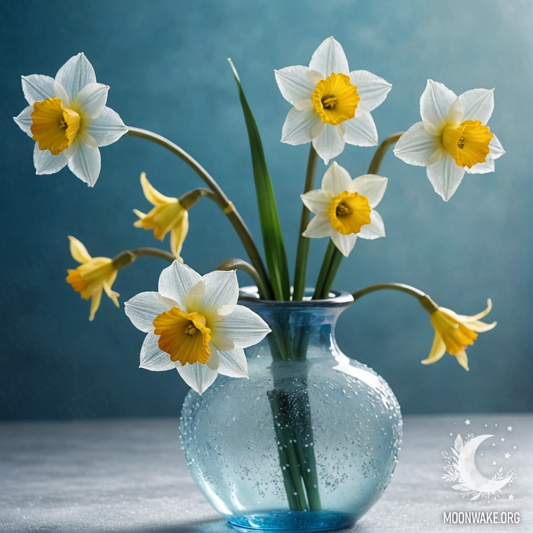 Ваза с нежными цветами лобелии цвета мяты, окружёнными туманом.