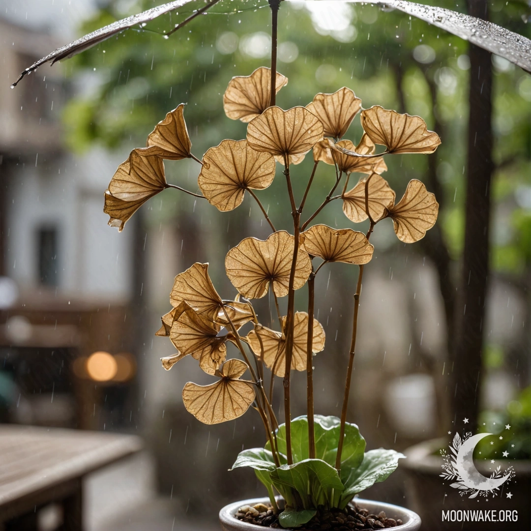 Красивое минималистичное оформление лунарии под дождем с солнечными лучами.