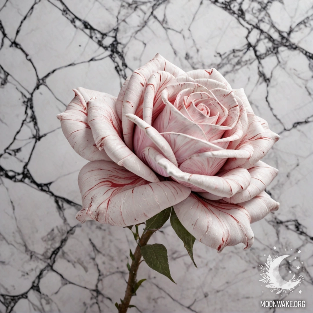 Нежная роза, вырезанная из мрамора, с тонкими деталями.