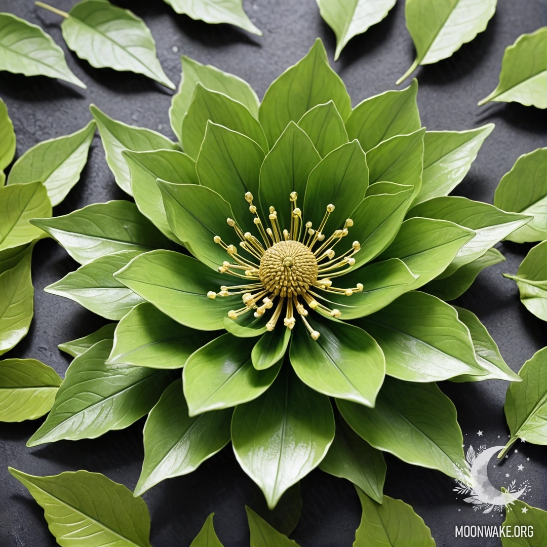 Удивительный металлический цветок с металлическими лепестками, стеблем и листьями.