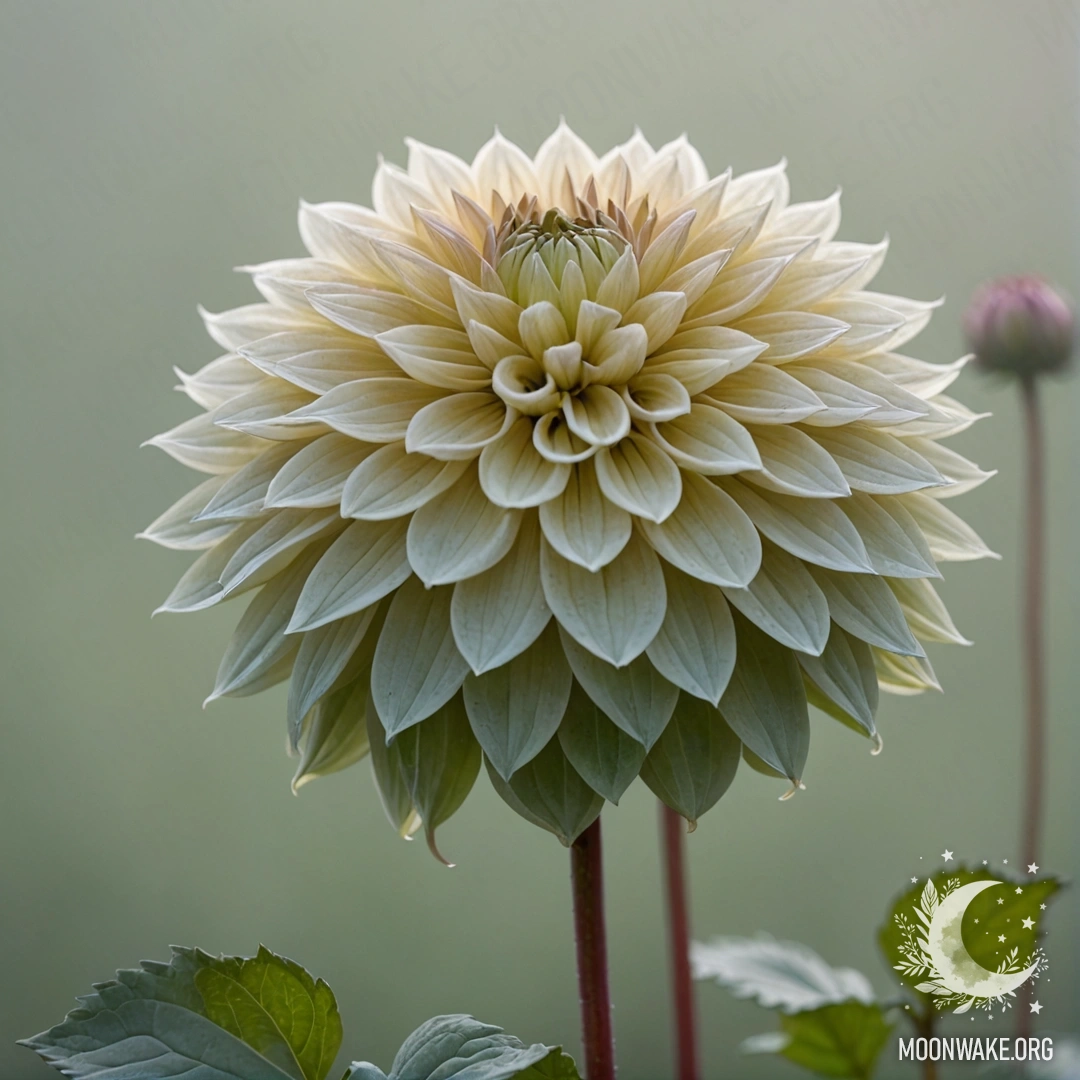 Минималистская георгины, частично окутанная туманом с нежными шалфейными узорами.