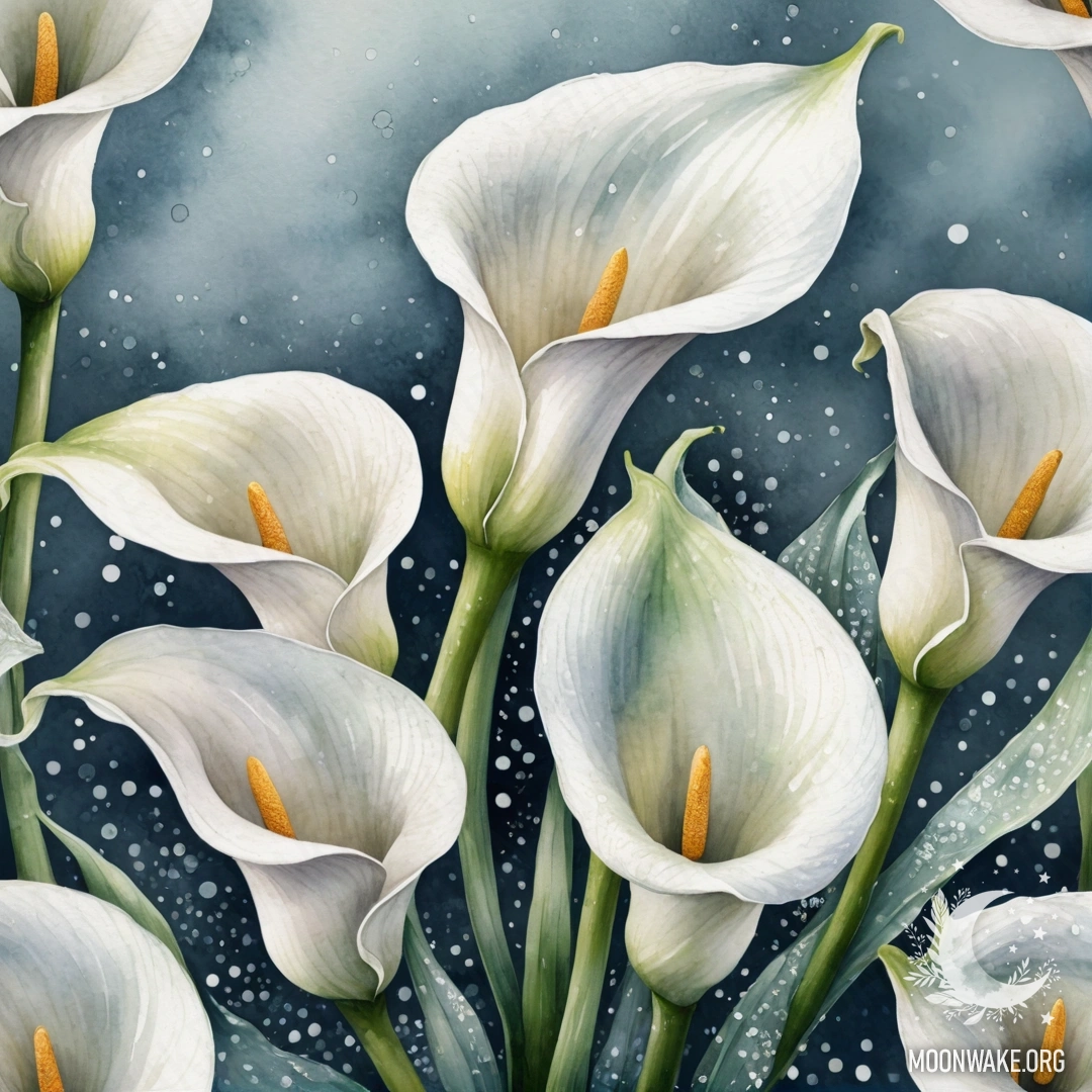 Нежная композиция из лилий, окруженных морозом и пайетками, в цветах морской волны, напоминающая акварельную картину.