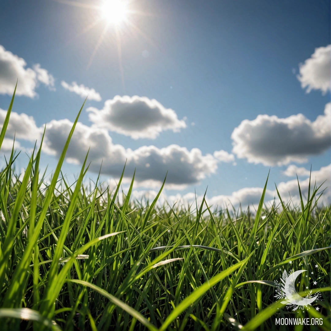 Крупный план травы на фоне размытого неба с облаками.