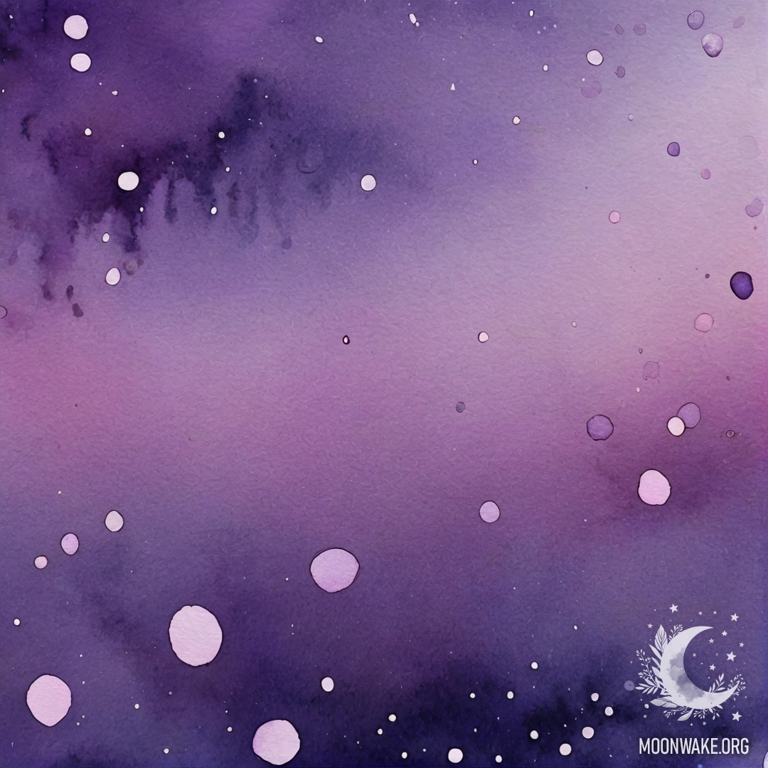 Минималистическая композиция, изображающая фиолетовую ночь с каплями росы и розовыми блестками.
