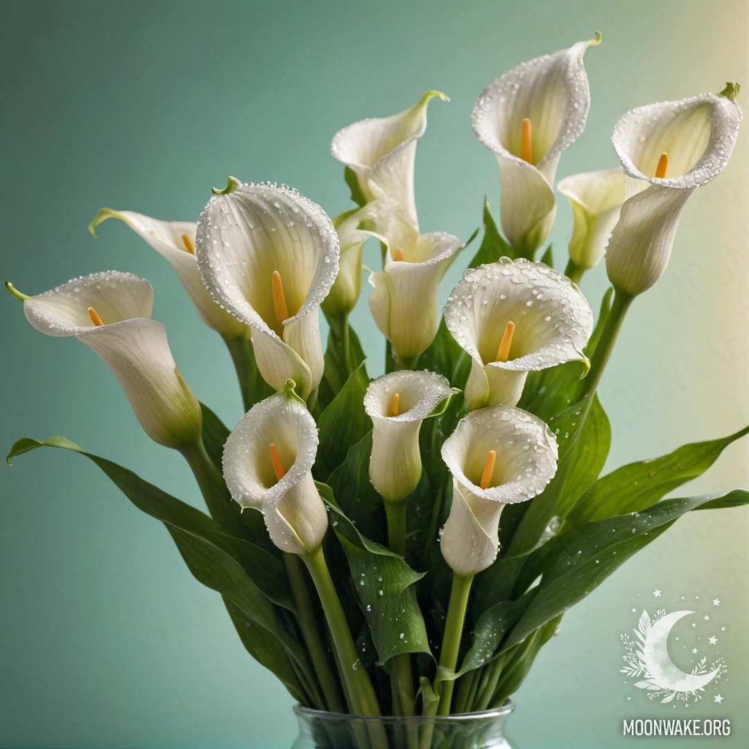 Нежный букет мятных лилий, украшенный каплями росы и залитый солнечными лучами.