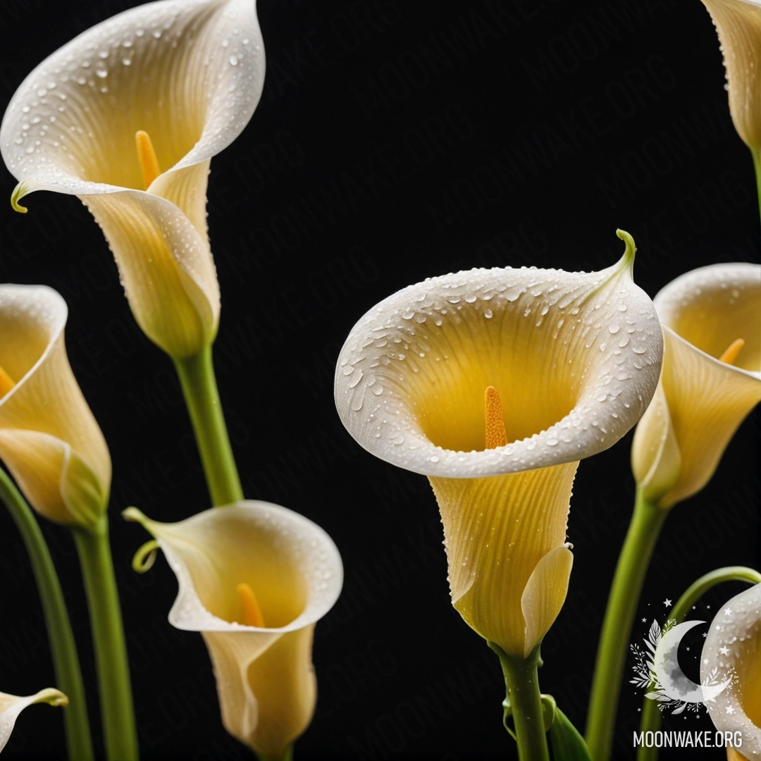 Умиротворяющая композиция кремово-желтых лилий, украшенных росой на фоне темного ночного времени суток.